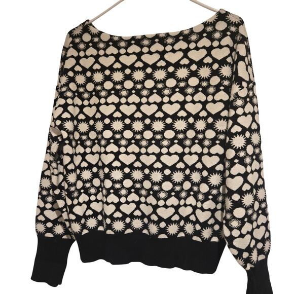 Maeve Anthropologie Black White Graphic Heart Sun Moon Boat Neck Sweater, Medium - Picture 4 of 8